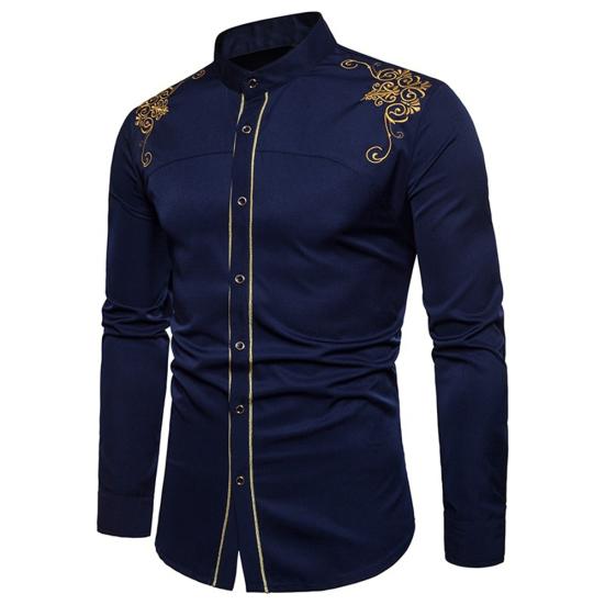 Cămașă/Bluză Top de Damă la Modă cu Broderie Floare, Buton, Guler Înalt, Mânecă Lungă