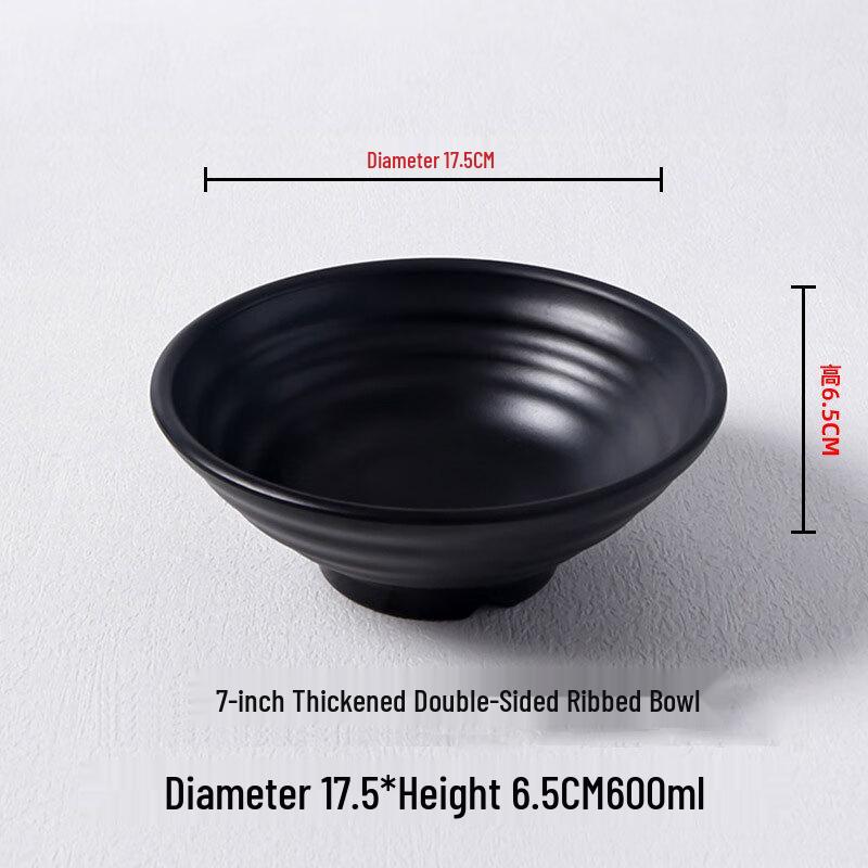 7-inch Black Melamine Noodle Bowls - 5 Pack