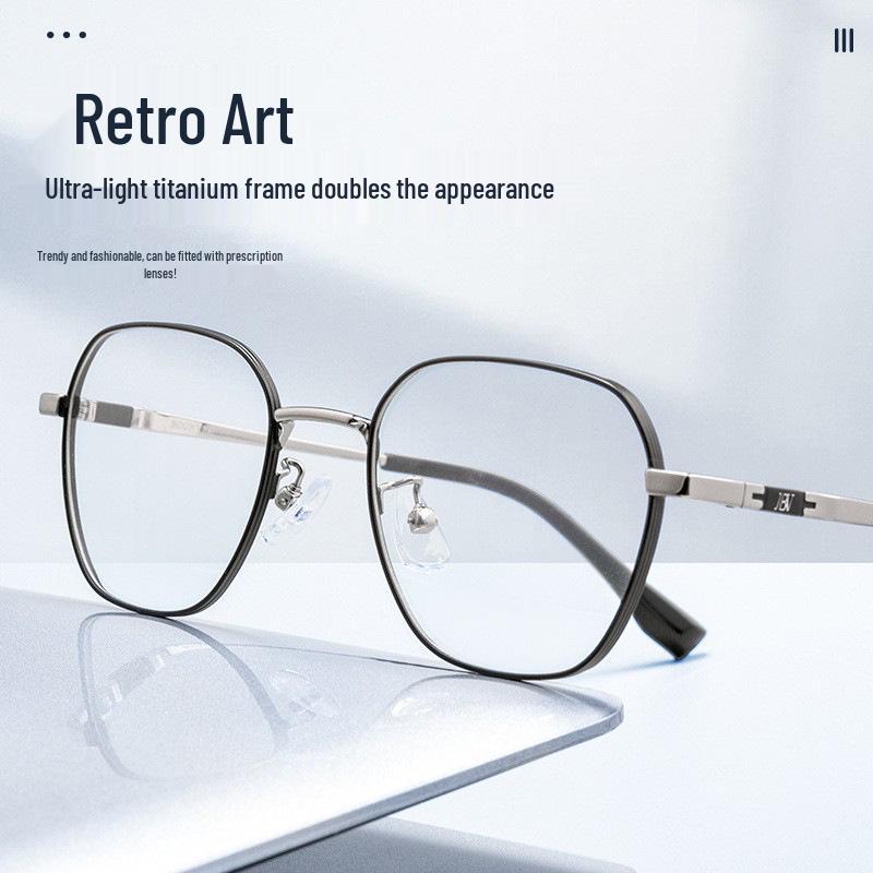 Bestfen BW9905B Retro Polygonal Titanium Wide Rim High-Power Myopia Eyeglass Frame