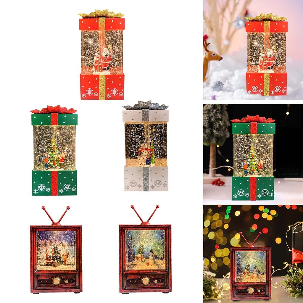 Christmas Music Box Lantern Tree Scene Glittering Snowing Toy for Desktop Home Decor