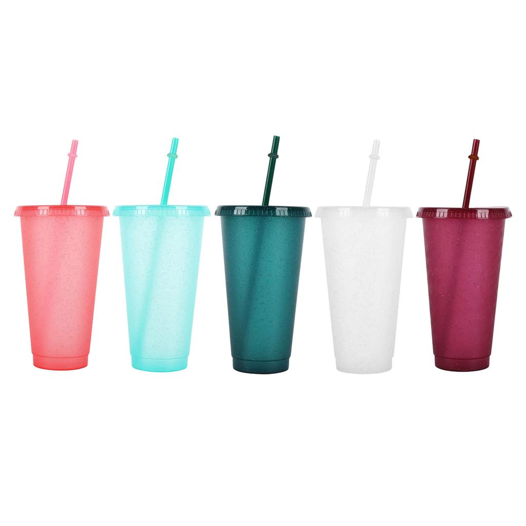 1/5Pcs Reusable Plastic Cup, 710ml Drinkware Tumblers, Coloured Acrylic Cups Tumblers with Lids and Straws, Plastic Bulk Cup