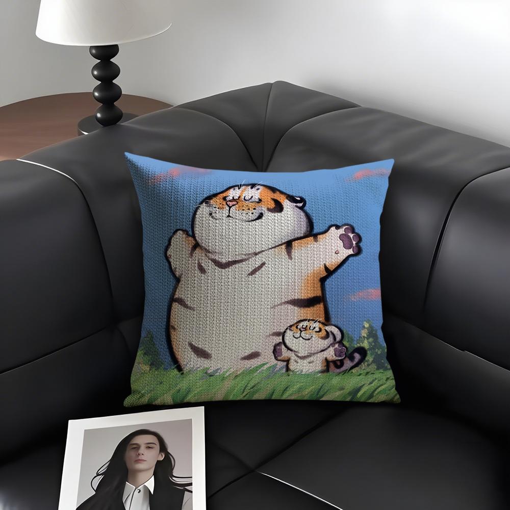 Cute Tiger Fashion Cushion Cover Natural Linen Organic Fabric DoubleSided Printing Sofa Home Decor Gift Pillow Case