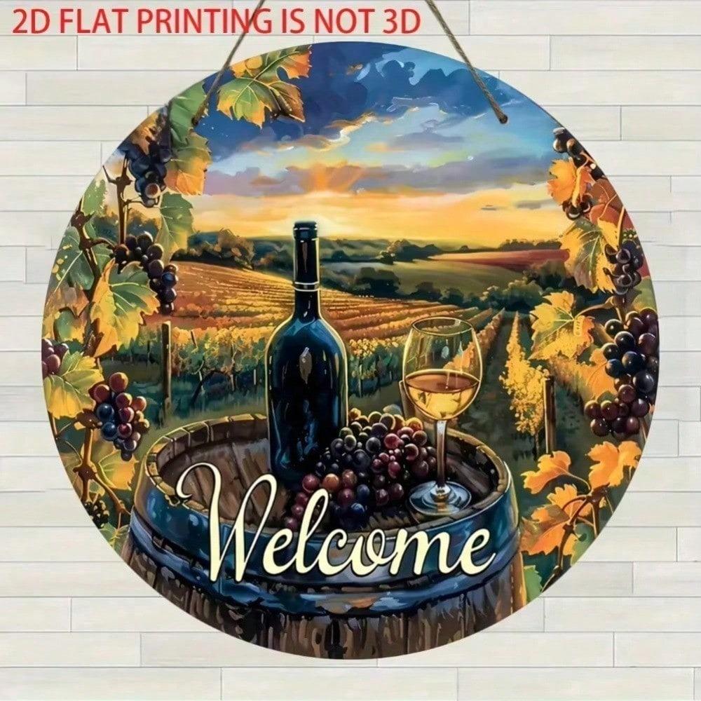 Rustic Metal Wall Art Wine Sunset Sign Flat 2D Grapevine Print Home Bar Decor Halloween Housewarming Gift