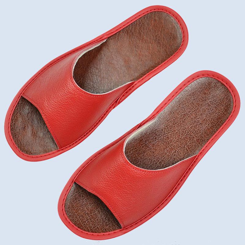Cow Leather Slippers Big sizes Genuine Homes in indoor slipper summer open toe sandals men women elderly casual Slides shoes