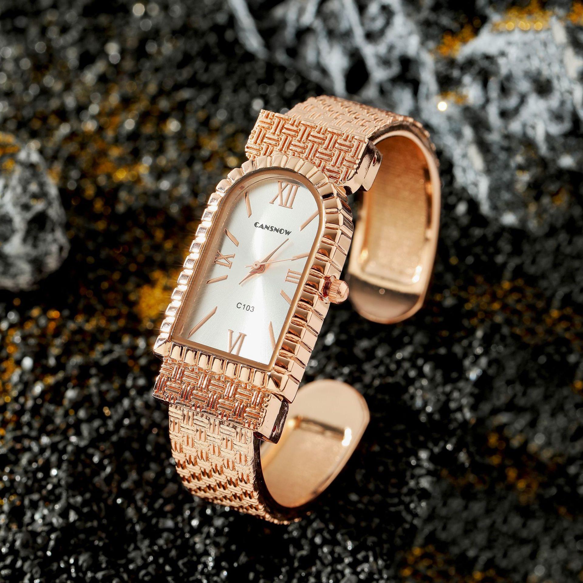 

CANSNOW Fashion Bracelet Wristwatches Women Watches for Girls Wrist Quartz Watch Roman Numeral Dial Clock Яскраво-рожевий