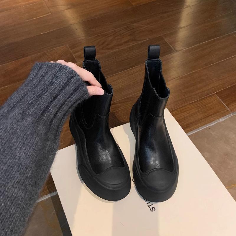 Stylish shoes splicing small round head lazy thick sole one pedal thin short boots women 35 чёрный 6253₽