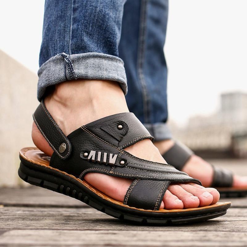 Fashion Men's Sandals Fashion Casual Leather Sandals Outdoor Non Slip Trekking Sandalias Summer New Beach Shoes for Man Designer Slipper