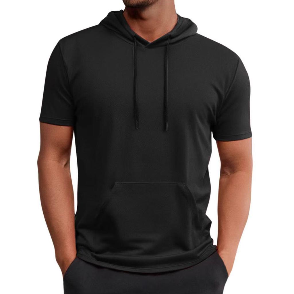 Men's Hooded Pocket Short Sleeved Casual And Comfortable Short Sleeved Top