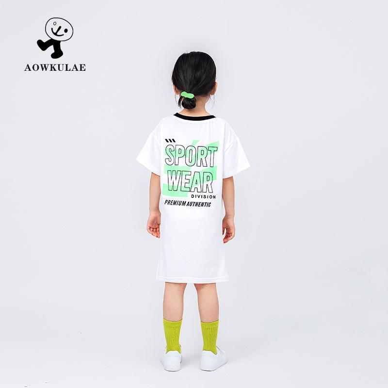 Summer Korean Style Girls' Fashion Printed Breathable Dress with Long/Short Sleeves