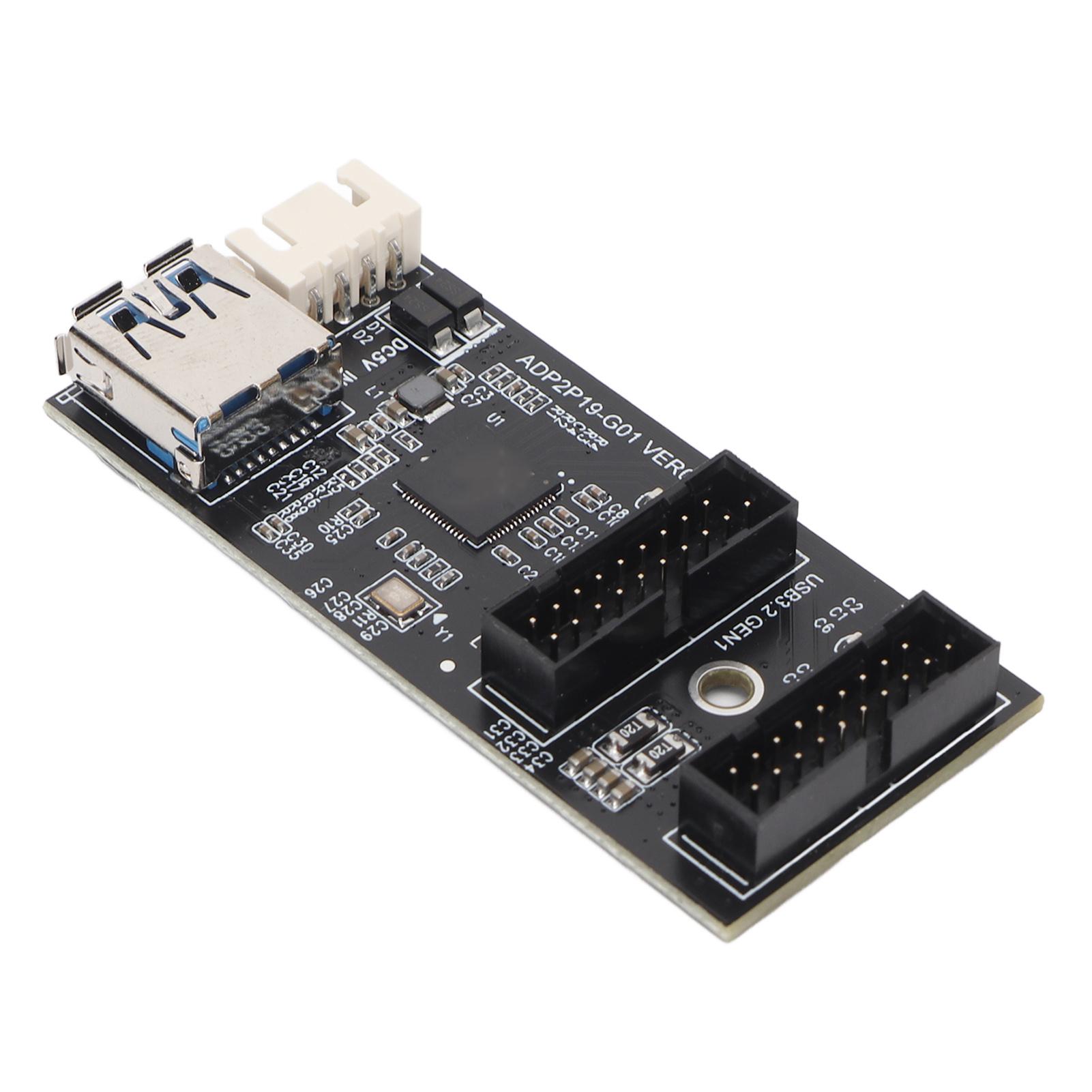 

USB3.2 GEN1 Adapter Card 5Gbps Transmission Stable Widely Compatible 19PIN to 2 Port 19PIN Card for Desktop Motherboard