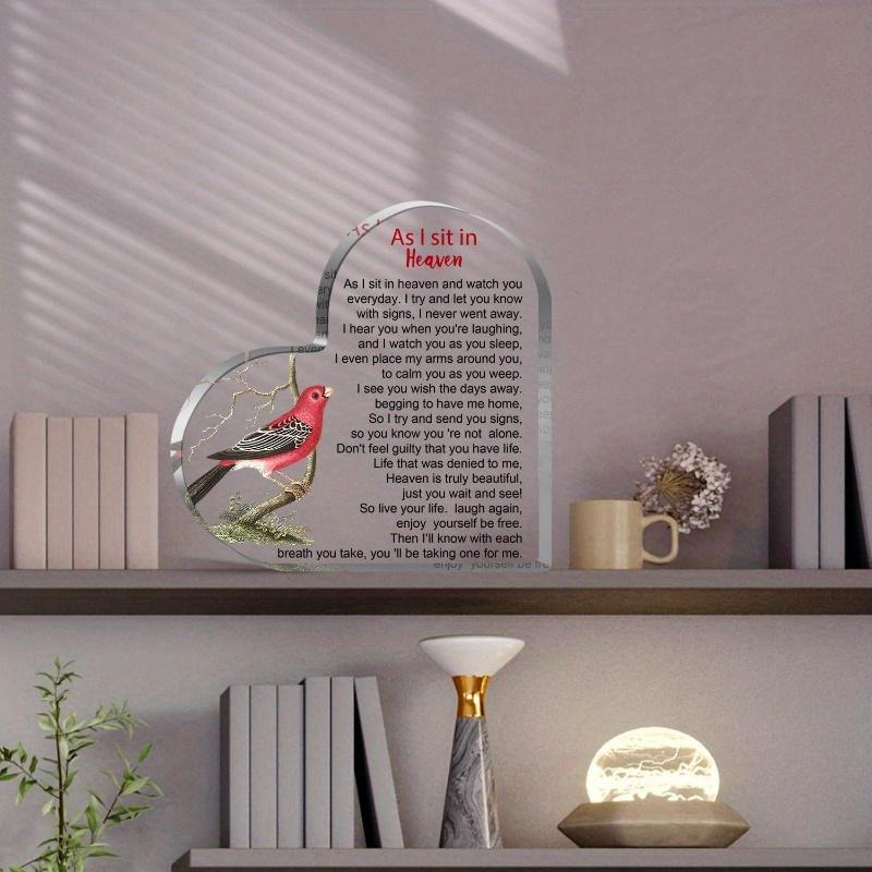 1PC Bereavement Gifts: Heart Acrylic (Condolence Quote) – Sympathy/Memorial (Loss of Loved One, Cardinal Remembrance).