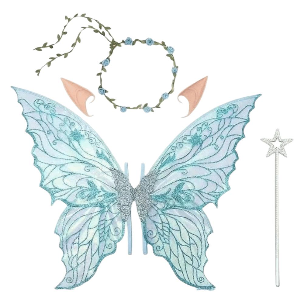 Sparkling Wings Wreath Elf Ear Set Foldable Fairy Cosplay Set Butterfly Wings Set  Themed Party
