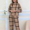 2024 Autumn/Winter Women's Plaid Two-Piece Set: Long Sleeve, Long Pants Fashion