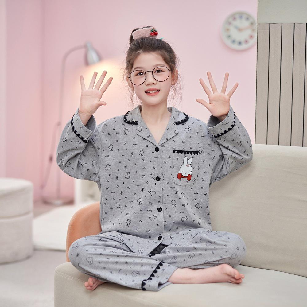 2026 Girls' Long Sleeve Cotton Pajamas - Spring/Autumn Princess Style