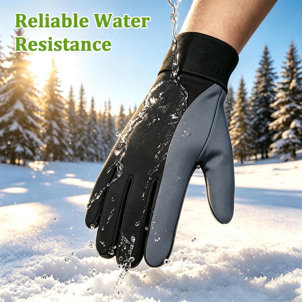 Thin Fleece Winter Warm Cycling Riding Gloves, Touch Screen, Anti-Slip Silicone Palm, Windproof Water Resistant Outdoor Gloves