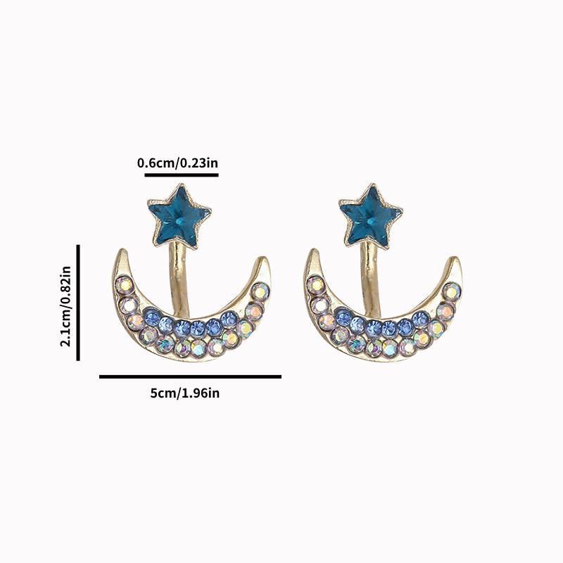 

Эмаль Зеленая Звезда Пусеты Синий Кристалл Полумесяц Золото Серьги-Джекеты
