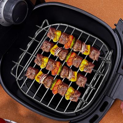 Zubehör für elektrische Heißluftfritteusen, Edelstahl-Doppelschicht-Grillrost mit 4 Bratenspießen, Dampfrost, Heißluftfritteusenrost