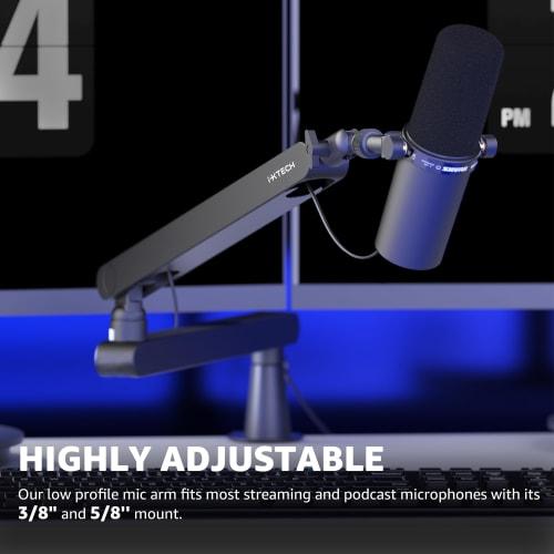 IXTECH Microphone Arm Desk Mount, Low-Profile Boom Arm, Adjustable Microphone Arm with Detachable Rise Column, Built-in Cable Management, 360 Rotatin
