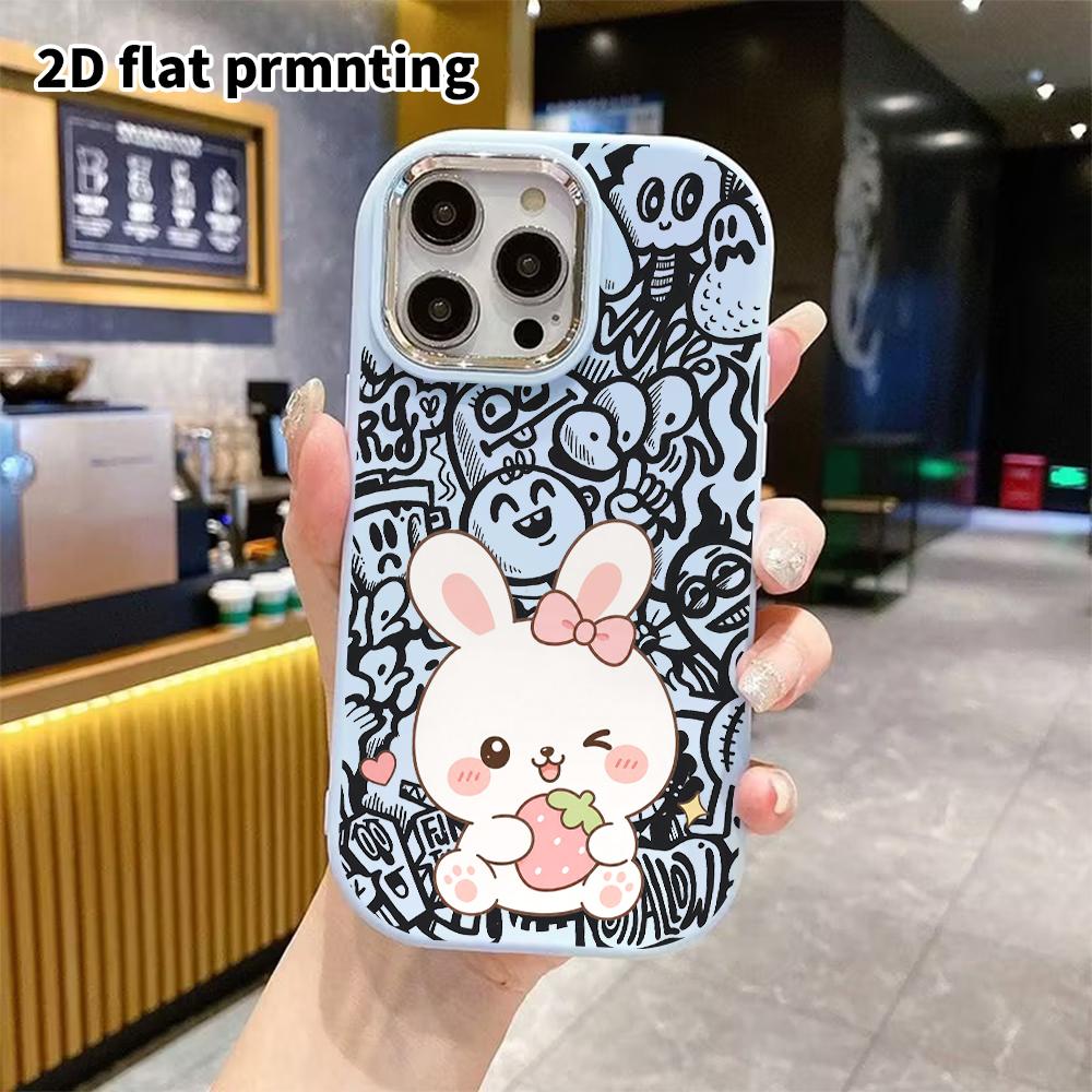 Phone Case: 2D Flat Design Suitable for iPhone 18 17 16 15 14 13 Pro Protective Case, Couple Style, Little Strawberry Bunny, Christmas and Halloween G