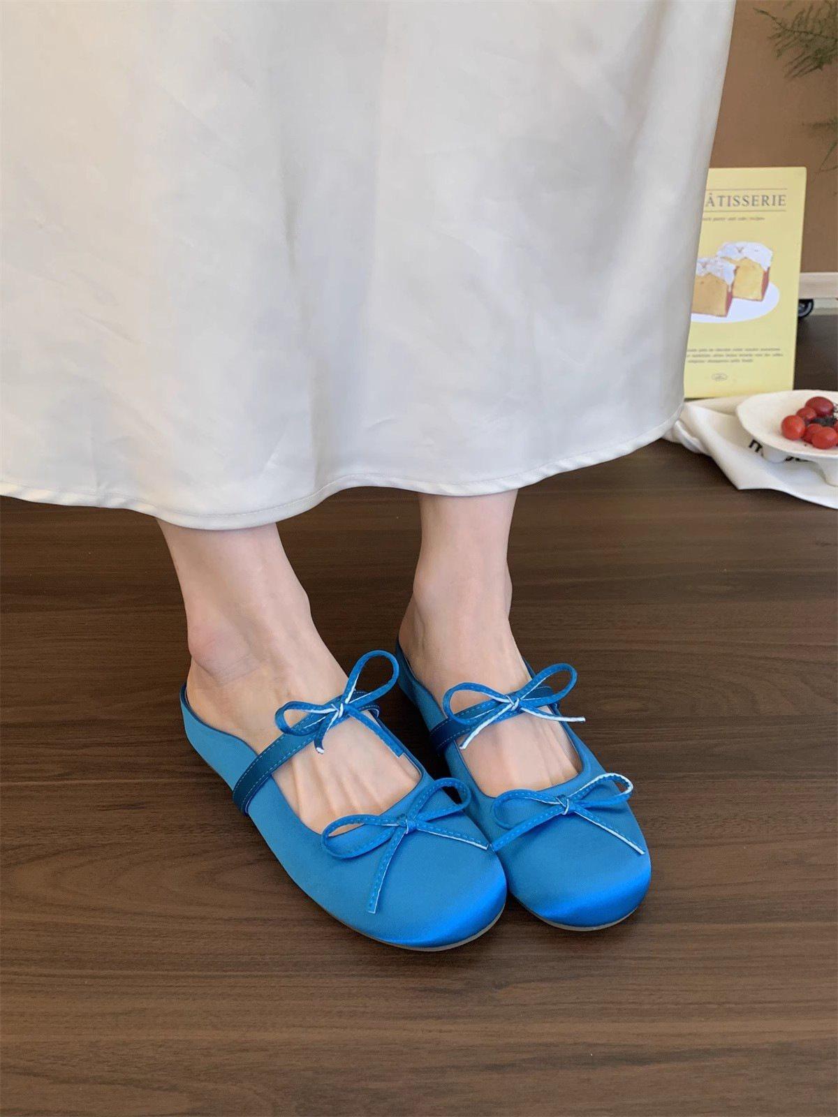 

Bow Bag Head Cool Slippers Women Wear Evening Breeze Fairy Half Drag Spring And Summer Mary Jane Single Shoe Temperament 35
