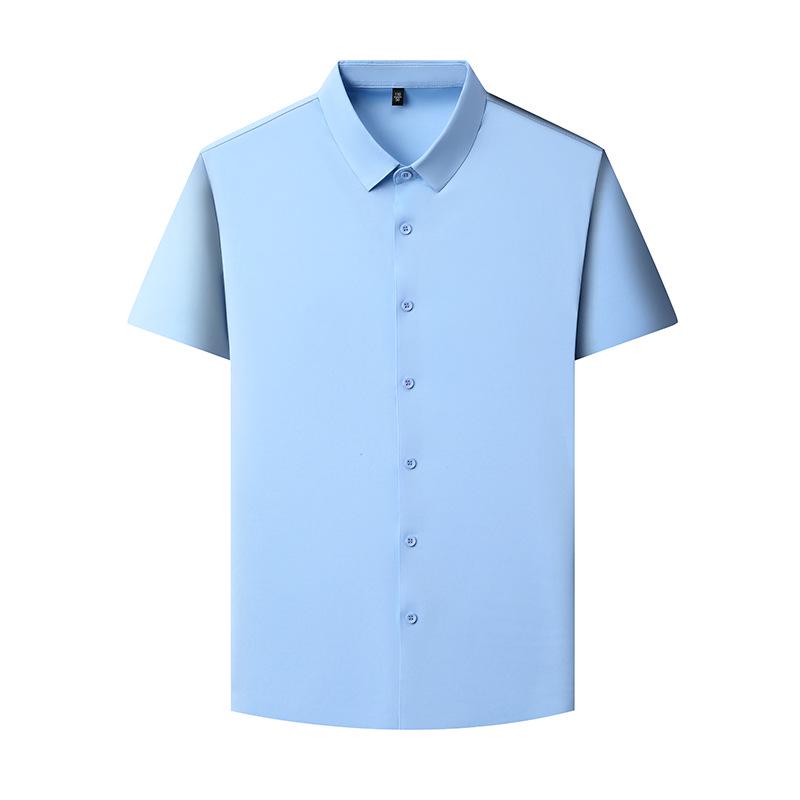 Men's Seamless Short-Sleeve Ice Silk Formal Shirt - Summer 2026, Non-Iron, Solid Color, Business Casual.