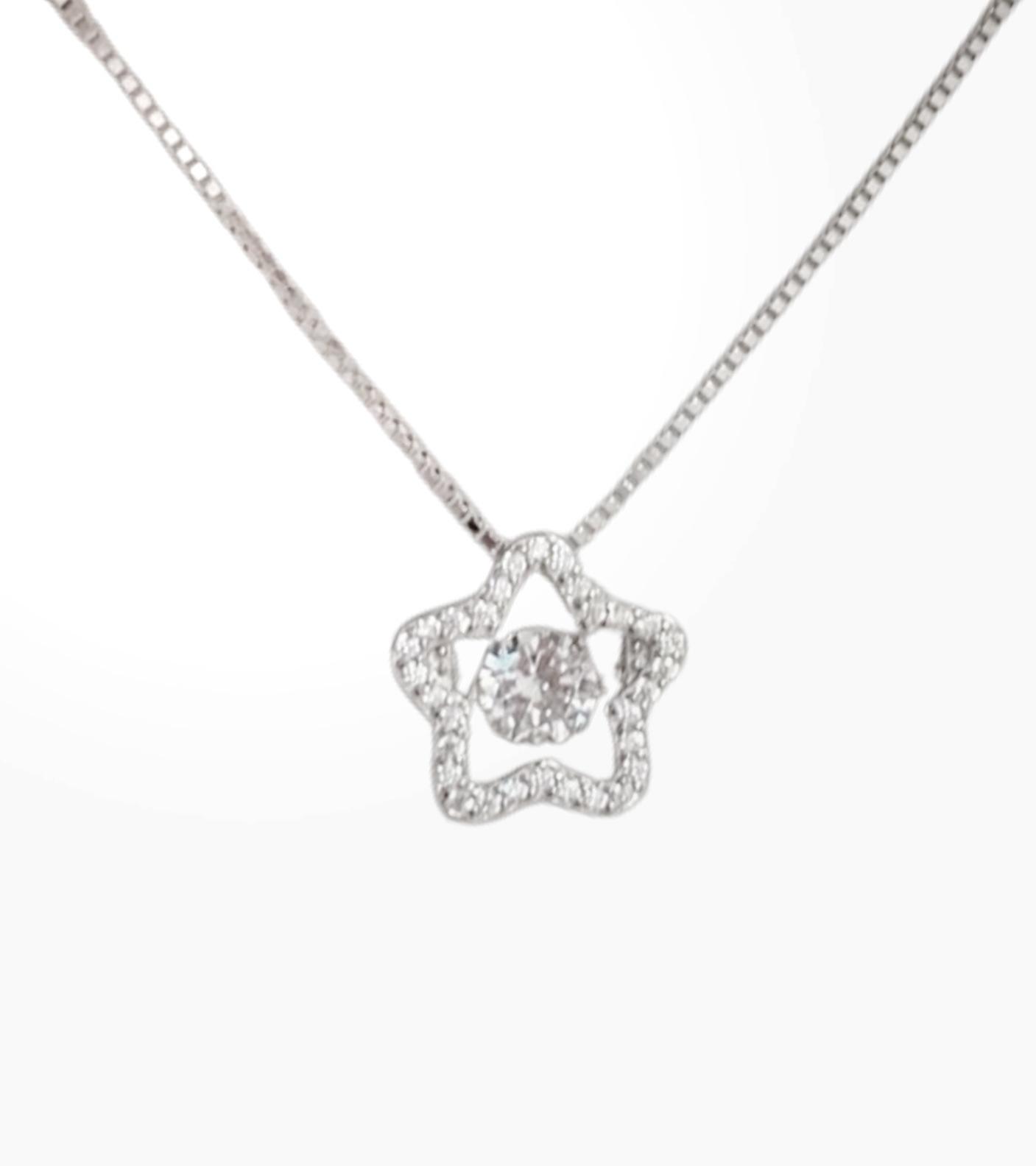 S925 Sterling Silver Star Pendant Necklace for Women , Rhinestone Wish Star Choker Box Chain , Lightweight 2.8g 925 sterling silver