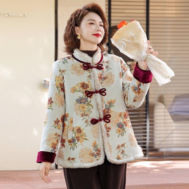 

New padded jacket women s padded jacket padded jacket short warm mother thickened winter retro women 5XL [recommended 150-80kg]