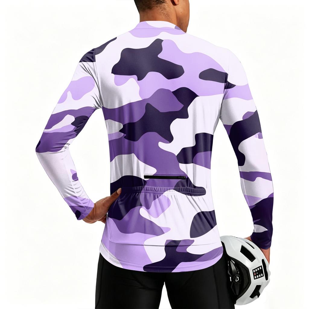 Men's Crew Neck Printed Zipper Breathable Quick Dry Long Sleeve Cycling Jersey for Outdoor Sports Activities