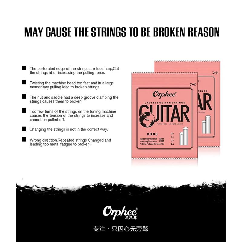 Orphee KX80 Ukulele Strings Nylon Mix Soft Touch Bright Sounding 4 Strings Ukulele Guitar String Guitar Parts & Accessory