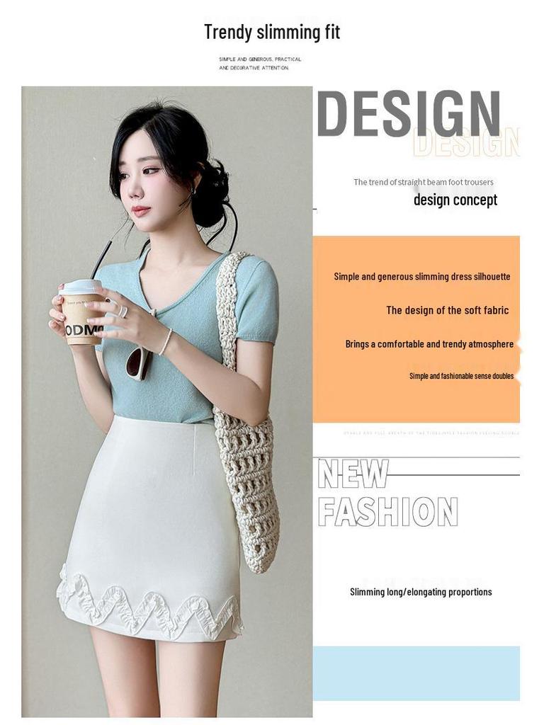 Women's Spring/Summer 2026 Stylish High-Waisted A-line Skirt with Ruffle Edge and Anti-Exposure Shorts