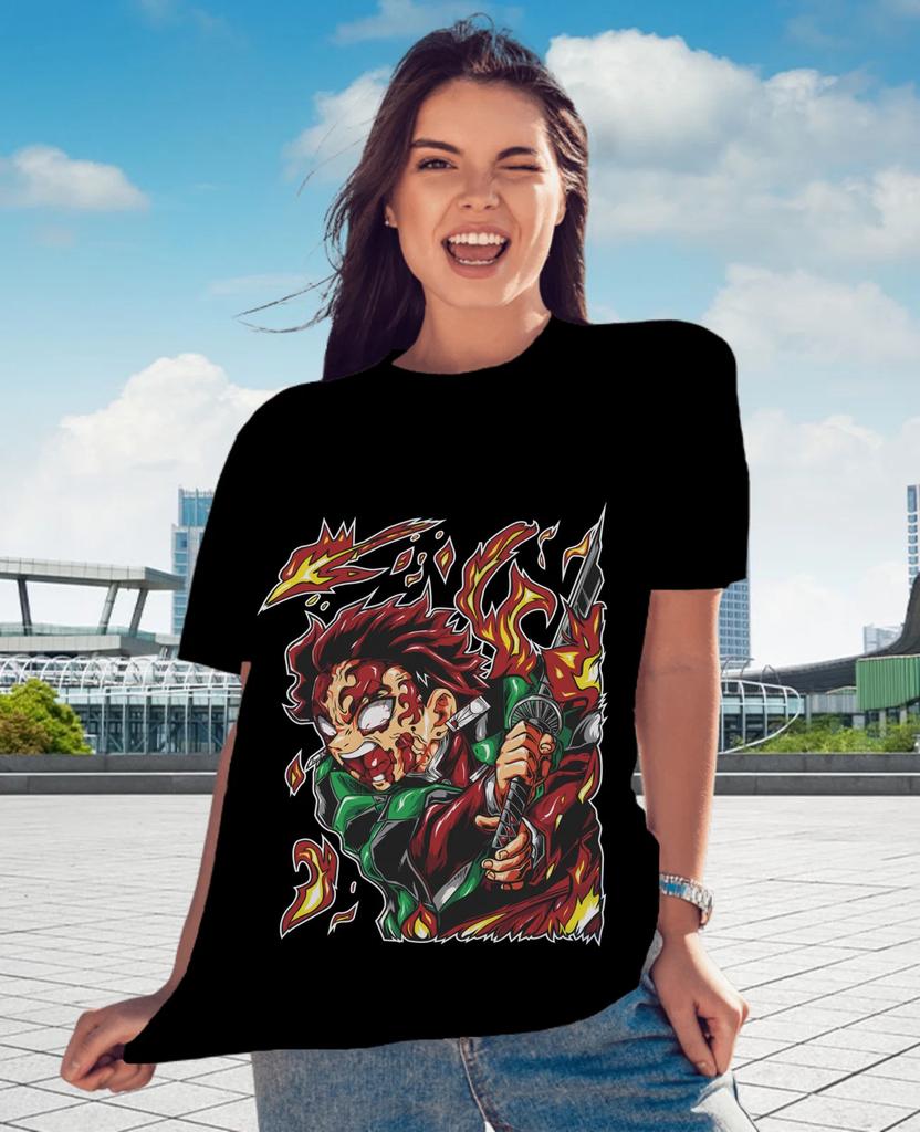 Anime Tanjiro Demon Slayer Kimetsu No Yaiba Black T Shirt Size S 4XL