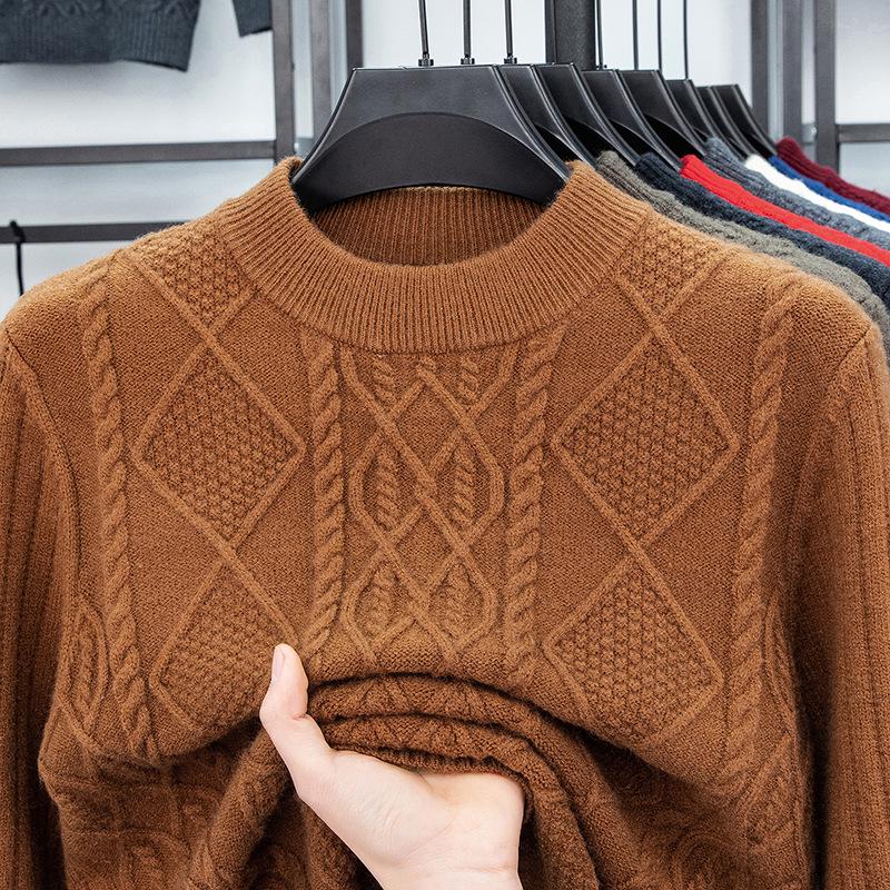 Men's Winter Jacquard Knit Sweater - Thick, Warm, Half-High Collar, Fashionable for All Ages