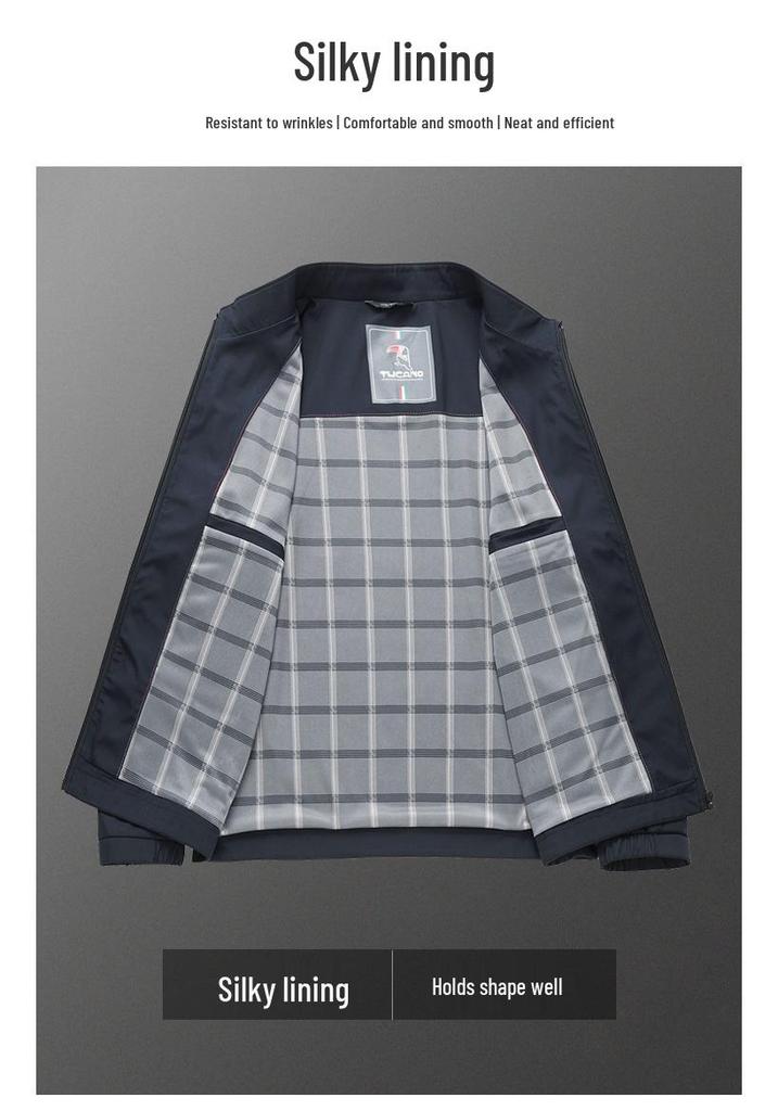 Red Festive Small Stand-Collar Casual Jacket for Middle-Aged Men - Spring/Autumn