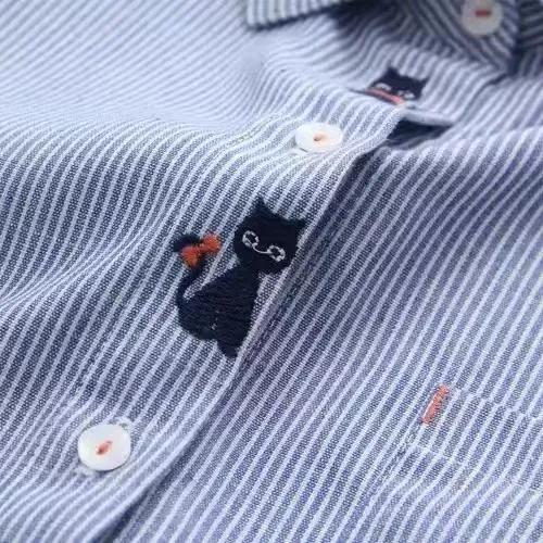 Jarní dámská klopová košile s vyšívaným vzorem, středně dlouhá pruhovaná košile s dlouhým rukávem