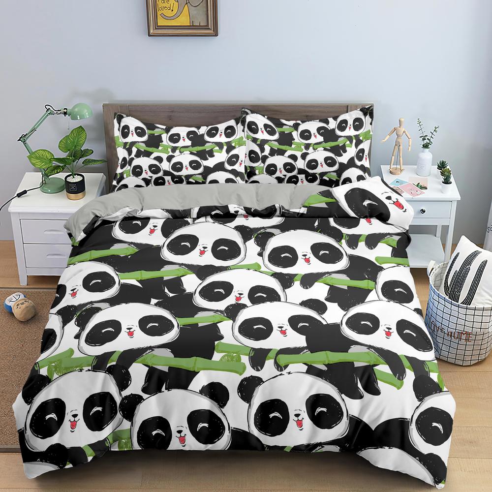 Cartoon Panda Children's Bedding Set For Kids Baby Girls Pink Duvet Cover Set Pillow Case King Size Soft 2/3pcs Twin Quilt Cover