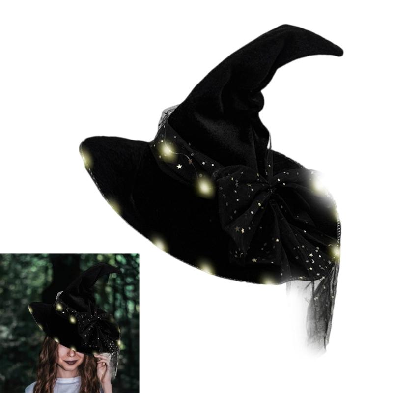 Halloween Wizard Hat Light Up Witch Hat Witch Caps Wizard Costume Accessories for Masquerades Party Decor Cosplay Props