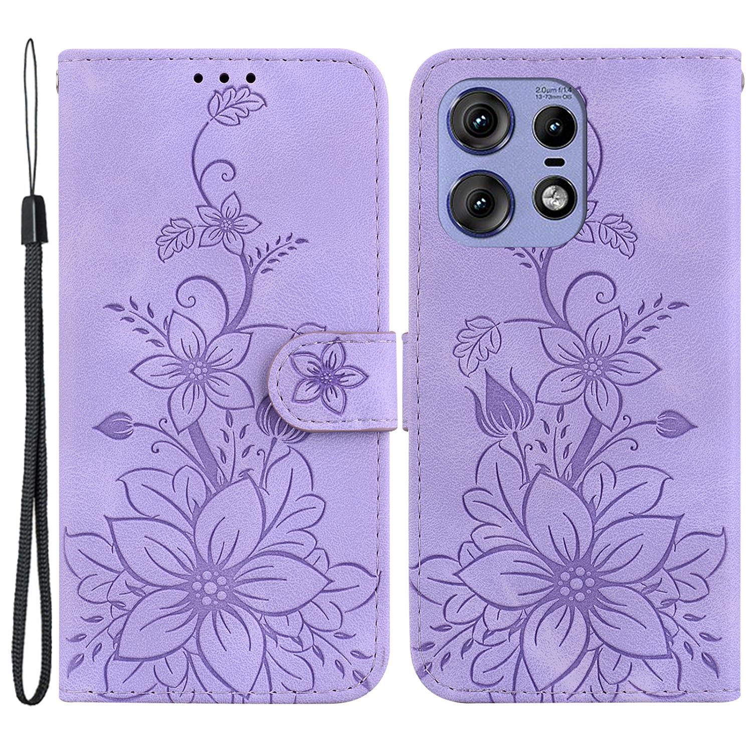 

For Motorola Edge 50 5G/Edge 50 Pro 5G Case Wallet Stand Flower Imprinted Leather Cover Purple