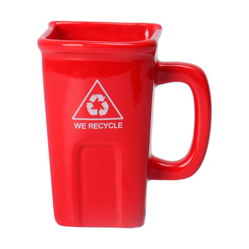 Square Trash Can, Ceramic Mug, Green Recyclable Bucket, Water Cup, Creative Strange Coffee Cup with Shovel