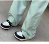 Mint Green Plus Size High-Waisted Wide-Leg Floor-Length Jeans for Women