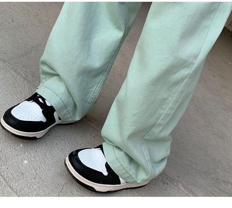 Mint Green Plus Size High-Waisted Wide-Leg Floor-Length Jeans for Women