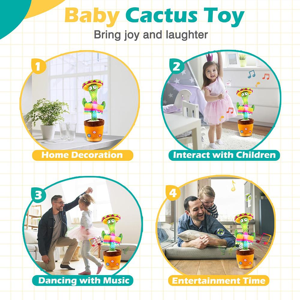 Dancing Talking Cactus Singing Talking Recording Mimic Repeating What You Say Toy Electronic Light Up Plush Give for Kids Gifts