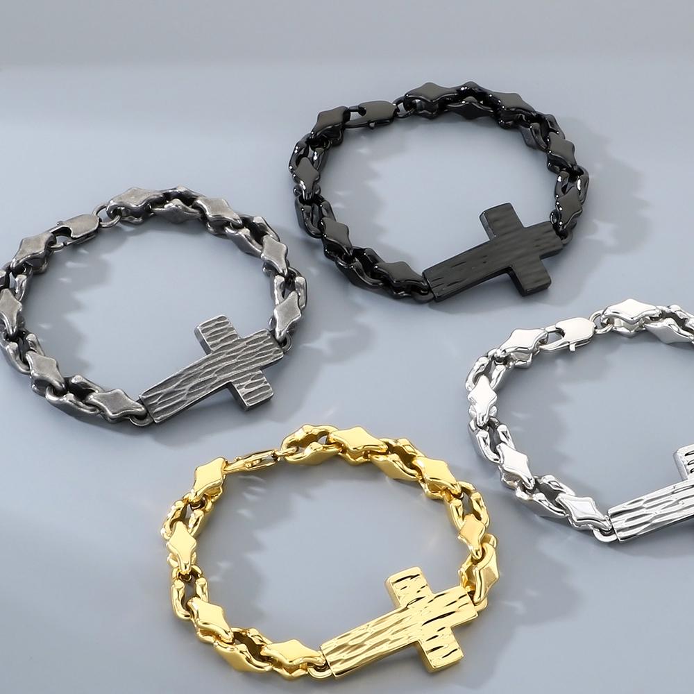 Vintage Cross Bracelet for Man 8MM Wide Waterproof Stainless Steel Chain Bracelets Gifts for Husband Boyfriend Pulsera De Acero