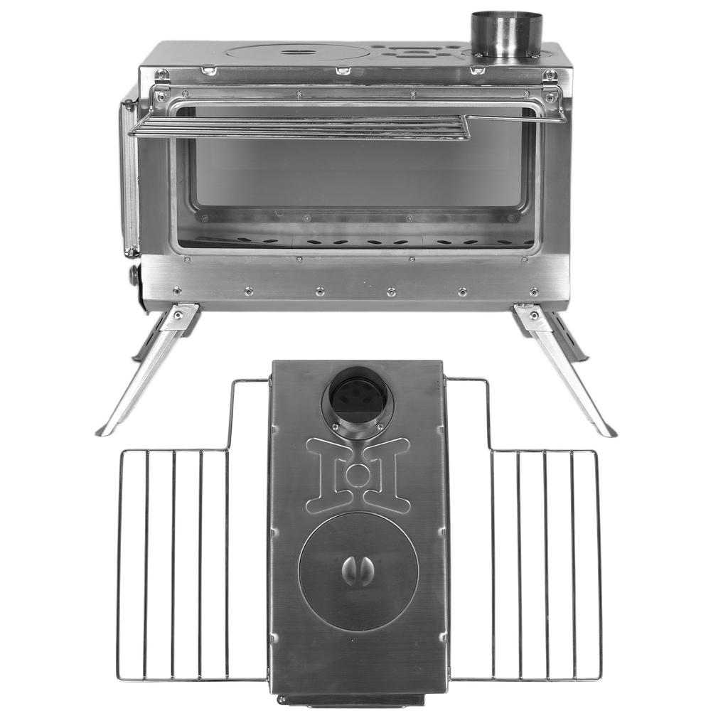 Stainless Steel Firebox with Chimney Pipe Portable Wood Burning Stove Rust Proof Fire Viewing Wood Stove for Travel Picnic