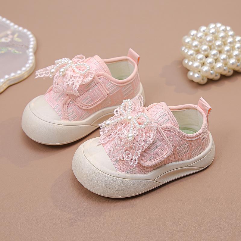Girls' White Breathable Canvas Shoes - Spring/Summer 2026 New Arrivals, Kids' Non-slip Soft Sole Baby Shoes.
