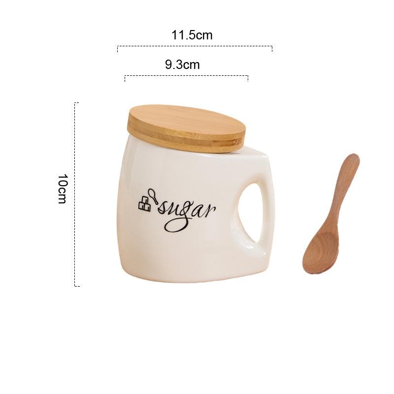 Ceramic Storage Jar with Bamboo Lid & Handle - Airtight Kitchen Canister for Sugar, Coffee, Tea - Includes Wooden Spoon