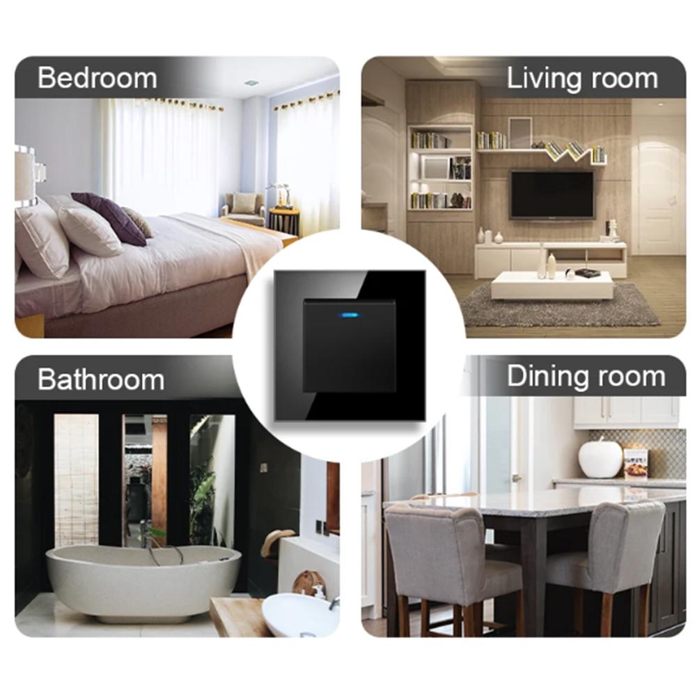 European standard 86 type rocker switch with single control featuring tempered glass for modern indoor installations