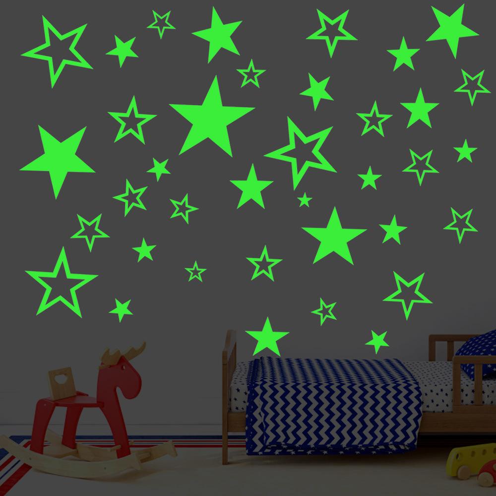 55 Sheet of Luminous Star Wall Stickers, 2D Fluorescent Stickers for Home Kids' Bedroom Ceiling & Wall Art Decals