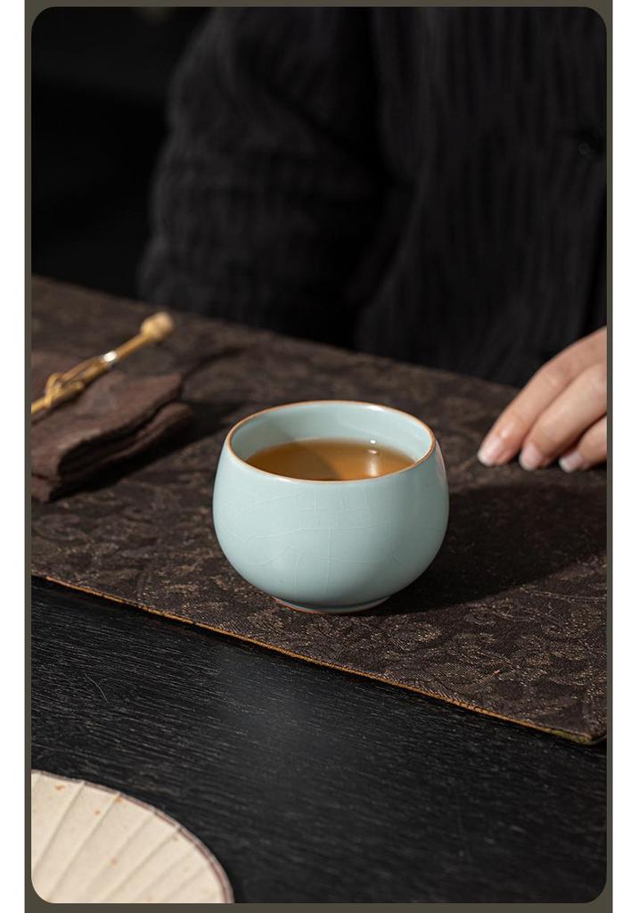 Ru Kiln Crackled Ceramic Gongfu Tea Tasting Cup - Cultivable Master Cup in Gift Box Packaging.