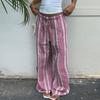 Women's Casual Drawstring Waist Pants Lightweight Loose Fit Wide Leg Striped Lounge Trousers Comfortable Everyday Wear