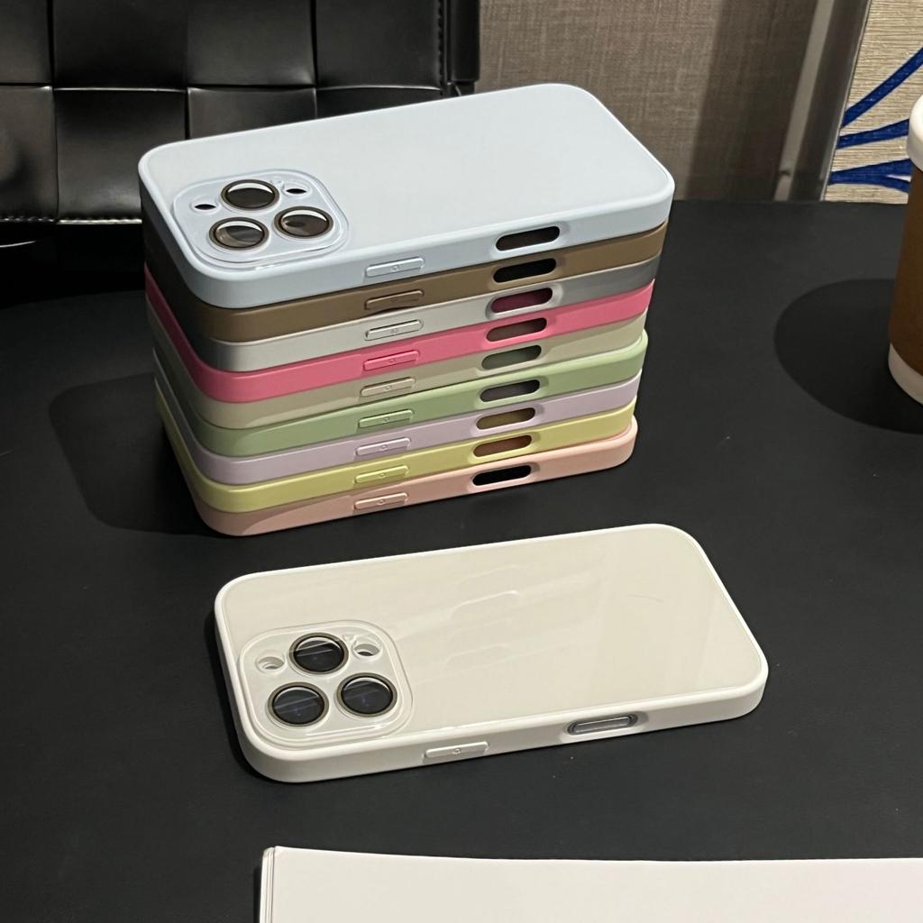 Korean Style High-End Simple Solid Color Glass Case Compatible with iPhone 16 Pro Max Apple 17 Phone Case 14/15